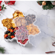 Plateau à goûter en plastique en forme de sapin de Noël avec compartiments pour bonbons, noix et fruits secs – Blanc