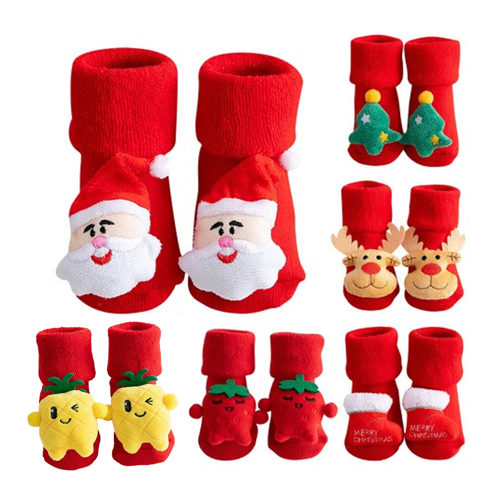 (0-1 Years Old Type 1) 6 Pairs Toddlers Christmas Socks Cotton Blend Newborn Kids Assorted