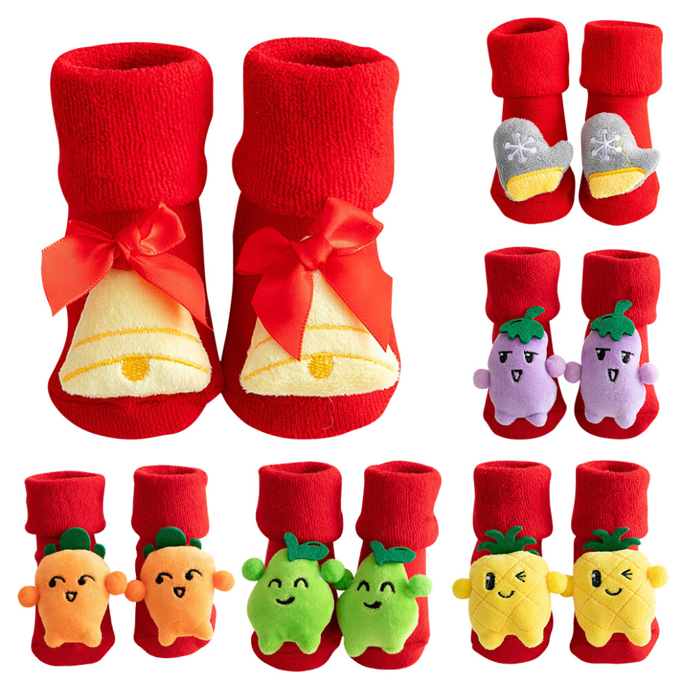 (0-1 Years Old Type 2) 6 Pairs Toddlers Christmas Socks Cotton Blend Newborn Kids Assorted
