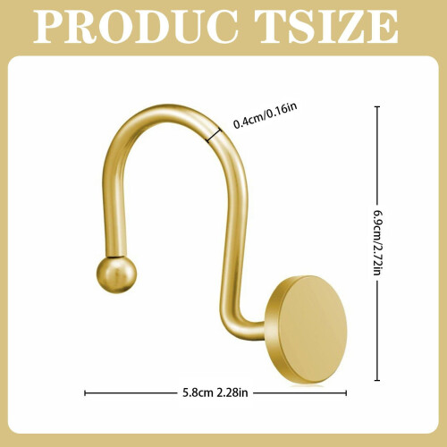 Gold Rustproof Shower Curtain Hooks (6pcs), Compatible with Standard Shower Rods 2