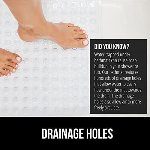 Tapete de chuveiro quadrado transparente de 21x21 polegadas com ventosas 1