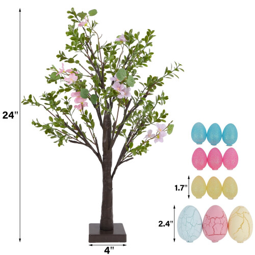 Easter Egg Tree for Table, 2ft Camellia Tree Decorations with Eggs Hanging String Lights for Home Party Wedding Holiday Decoration 1