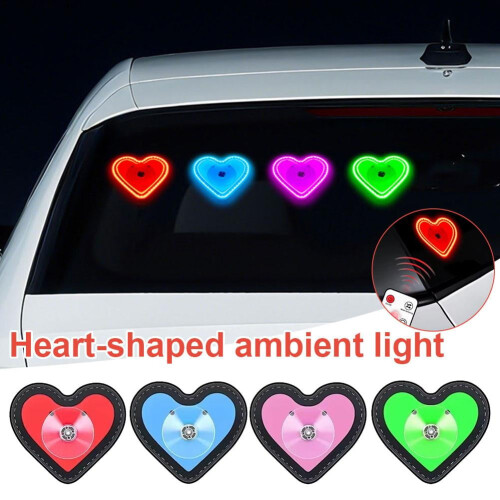 Luces ambientales inalámbricas recargables con forma de corazón brillante para ventanas de coche con panel solar triangular 1