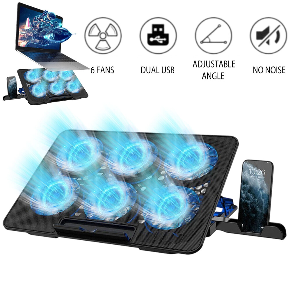 Laptop Cooling Pad 6 Quiet Fans 15.6-18 Inch Dual Usb Light 913211359952