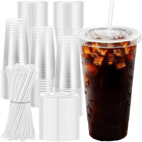 Διαφανή πλαστικά ποτήρια 24oz με καπάκια και καλαμάκια – Συσκευασία των 100 τεμαχίων