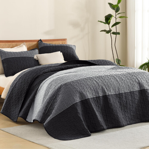 Queen Stripe Patchwork-teppesett, 3-delt mikrofiber
