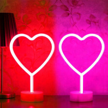Enseigne lumineuse LED en forme de cœur rose et rouge, alimentée par batterie USB