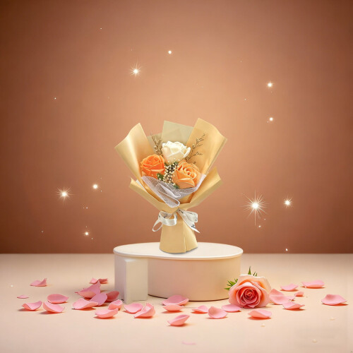 Artificial Rose Bouquet Orange Preserved Small