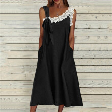 Rochie de vară pentru femei, design casual, fără mâneci, cu guler în V, curea, lejeră, linie A, ușoară, pentru vacanță la plajă, pentru