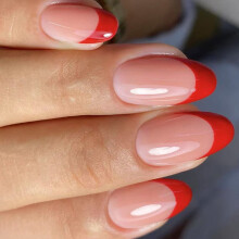 Uñas postizas rojas brillantes, 24 unidades, estilo francés, con purpurina, ABS.
