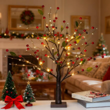 Red Berry Blossom Twinkling Tree LED Decor, Battery/USB
