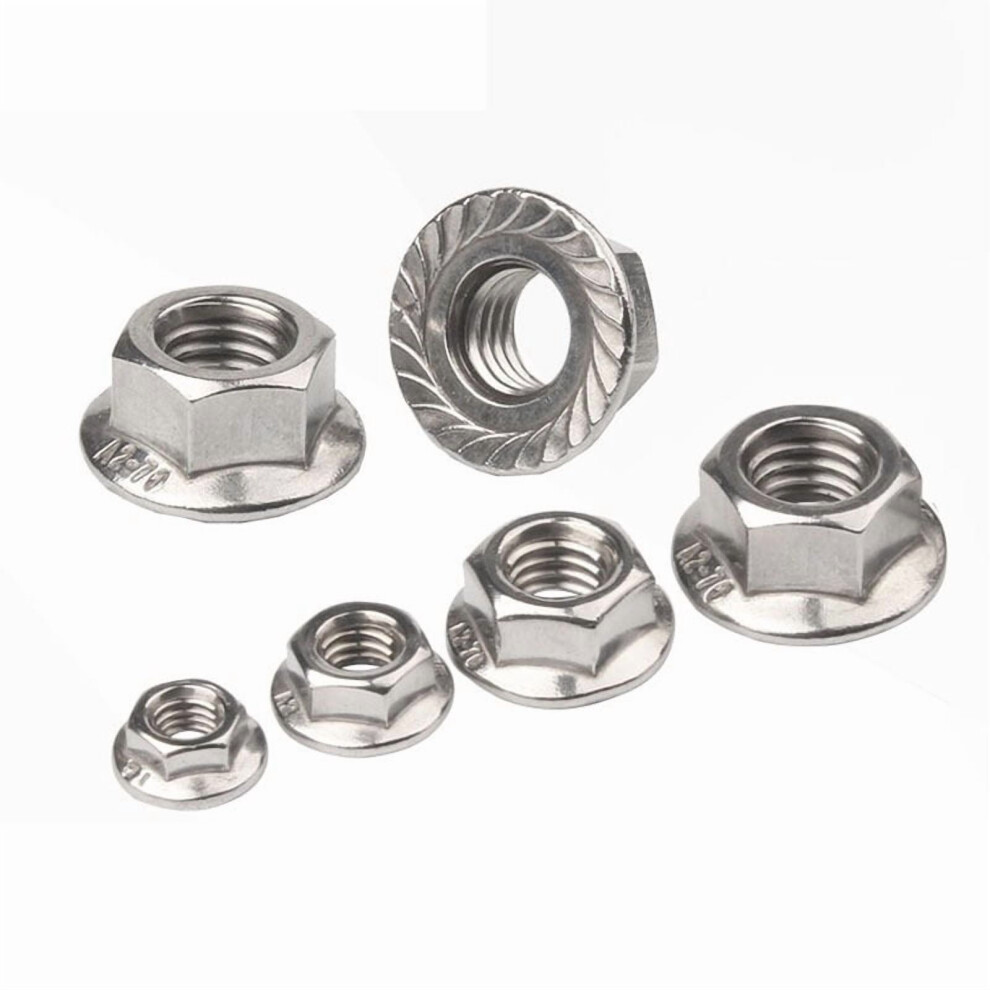 25Pcs M3 M4 M5 M6 M8 M10 M12 Stainless Steel Hexagon Hex Head Serrated Spinlock Flange Nut Locknut Lock Nut Din6923 9422877398317