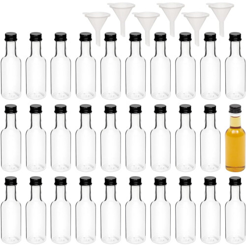 Συσκευασία 30 Μικρά Μπουκάλια Ποτού 50ml με Καπάκια και 6 Χωνιά