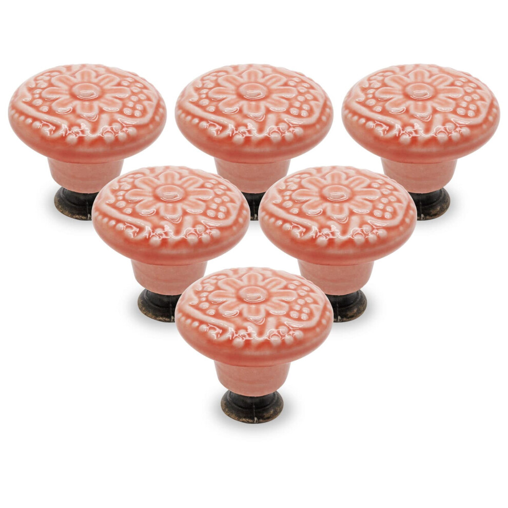 Pink Ceramic Cabinet Knobs 34Mm 6Pcs 959263946870