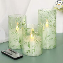 Flammenlose LED-Säulenkerze aus Glas mit Weidenblättern