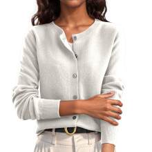 Elastisk polyester damegenser med knapper og kort cardigan, løs passform, essensielt yttertøy for reiser