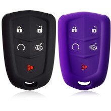 2pcs 5-Button Silicone Key Fob Cover for Cadillac XT5, ATS, CT6, XTS, SRX, CTS, Escalade (2016–2017) – Black & Purple