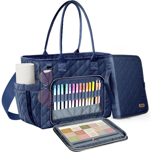 Bolsa feminina azul-marinho acolchoada para igreja com alça.