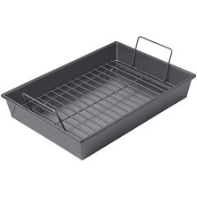13" x 9" Professional Roasting Pan with Non-Stick Rack, Heavy-Duty Oven Bakeware for Turkey, Chicken & Veggies, Gray