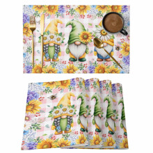 Sonnenblumen-Gnom-Platzsets, 6er-Set, Vintage-Blumenmuster, rutschfest und abwaschbar für drinnen und draußen