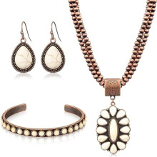 Conjunto de joias country de 3 peças para mulheres, colar, brincos e pulseira turquesa, acessórios boêmios vintage para presente de Natal ou