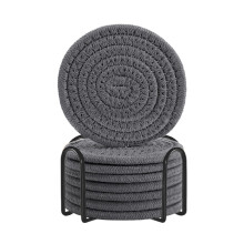 Set van 8 katoenen placemats met geweven touw en metalen houder, ronde onderzetters voor op tafel, verdikte warmte-isolatie.