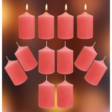 NestE - 12 Pack 2x3 Hand Poured Pink Dripless Pillar Candles, Soy Candles, Non-Toxic, Unscented, Smokeless, for Power Outages & Emergency