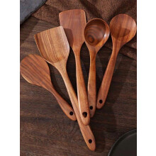 Ensemble d'ustensiles de cuisine en bois résistant à la chaleur, 5 pièces