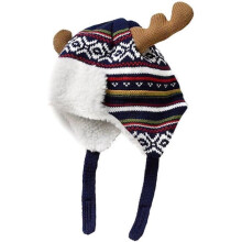 Kids Christmas Hats Cotton Brocade Knit Cap Elk Horn Winter Hat Red