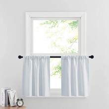 White Energy-Efficient Room-Darkening Curtains for Small Windows, 29"x24", Grayish White, 2 Panels