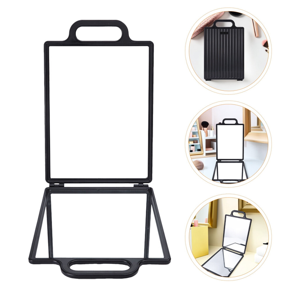 Black Folding Hairdresser Back View Mirror Double Sided Portable Salon Handheld Mirror