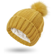 Damen-Wintermütze mit Satinfutter, Zopfmuster-Strickmütze für Damen, Seidenfutter, dicke, voluminöse Mütze, warme Kappe