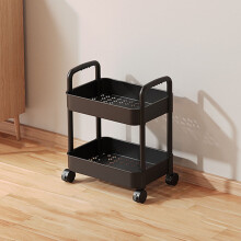 2-Tier Rolling Storage Cart with Wheels, Handles & Drainage Basket for Home/Office/Kitchen/Bath (Black, 15"x9"x15.75")