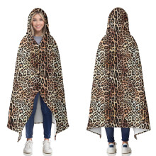 Brown/Black Leopard Hooded Wearable Blanket for Adults & Teens, 60"x80", Flannel Poncho Shawl Wrap, Cozy Anti-Pill