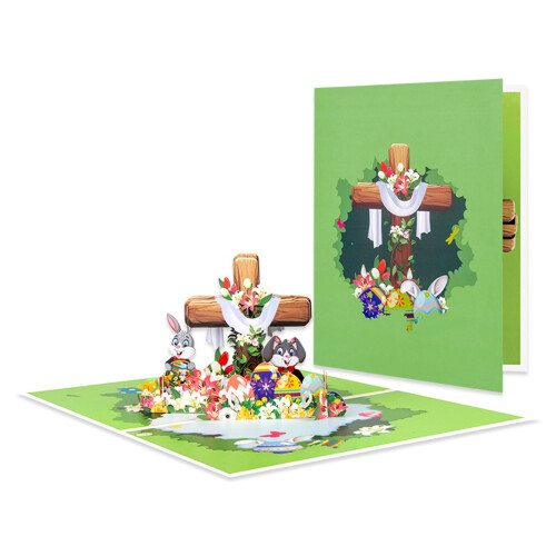 Carte de Pâques 3D pop-up faite main, vierge avec enveloppe