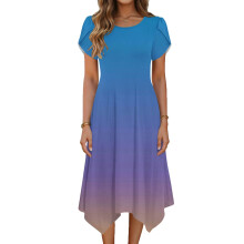Lässiges Damenkleid mit Farbverlauf, 3/4-Ärmeln, V-Ausschnitt, locker fallend, weich und dehnbar, bequem – perfekt für Frühling und Sommer.