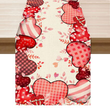 Camino de mesa de San Valentín con corazones rojos, de arpillera, 5 tamaños.