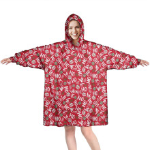 Wearable Oversized Blanket Hoodie, Red Christmas HO Pattern, Cozy Fuzzy Pullover with Super Pockets – Compatible with Adults