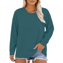 Oversized Comfort Tshirt for Women Relaxed Fit Long Sleeve Crew Neck Soft Fabric Everyday Basic Top with Cuffed Hem