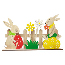Paasdecoraties voor thuis, houten paashaasjes voor op de schoorsteenmantel in landelijke stijl, paasbordjes voor binnen, geschikt voor een etagère.