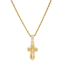 Collar con crucifijo de cobre y circonitas con cadena de cuerda