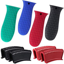 8-Pc Silicone Pot Holders Set – Heat-Resistant, Non-Slip, Reusable Pan Sleeves for Cast Iron Handles (Blue/Red/Green/Black)