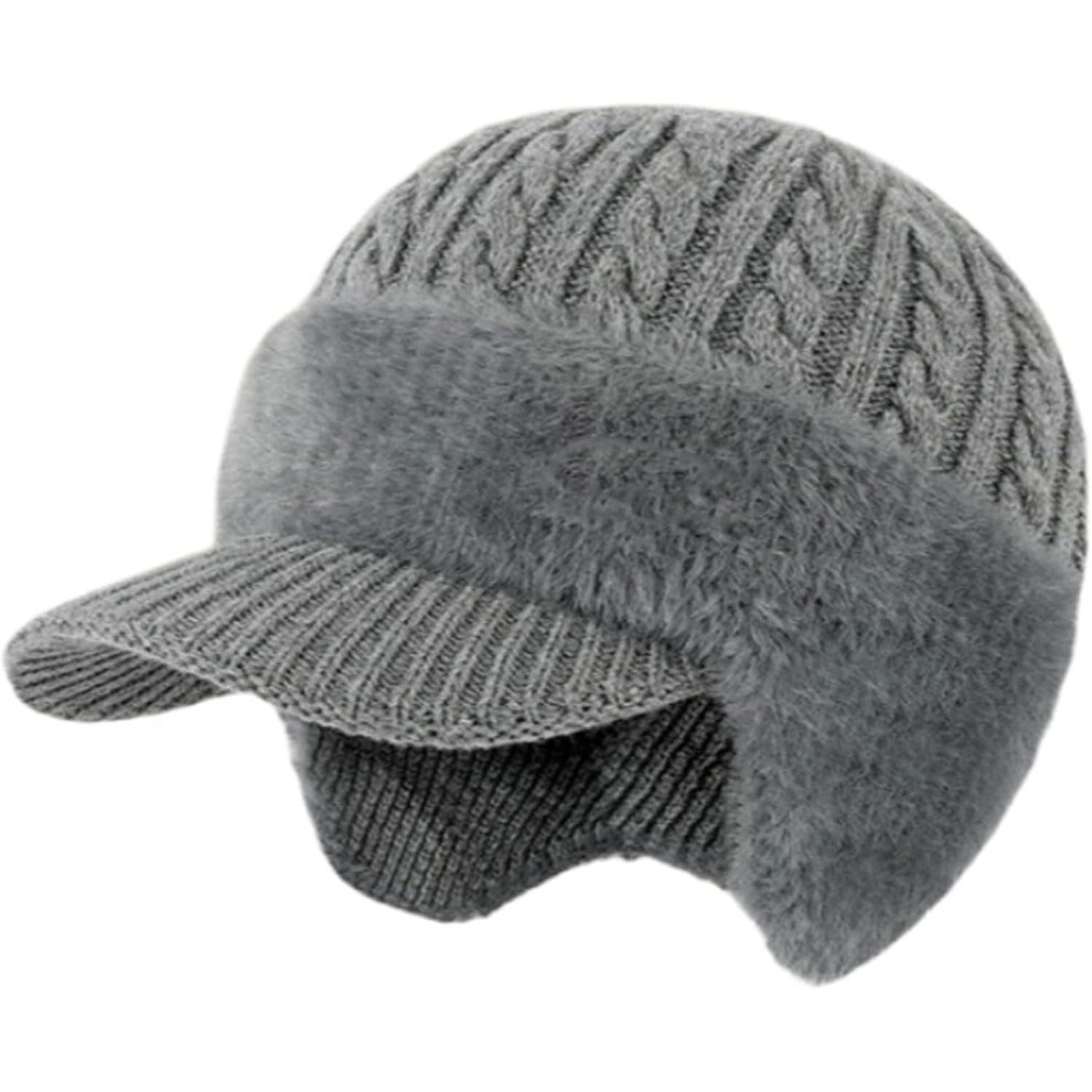 Trapper Knit Hat with Ear Flaps and Wool Brim Fur-Lined Warm Stylish Baseball Beanie for Me-image-OPC-PRV6DFR-NEW