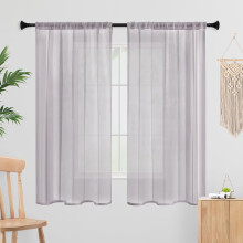 -Sheer Curtains 45 Inches Long 2 Panels, Rod Pocket Short Curtain for Kitchen, Bedroom, Cafe Window(Light Grey 38" W x 45" L)
