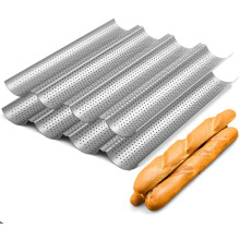 2 Pack Nonstick Perforated Baguette Pan 15" x 13" for French Bread Baking 4 Wave Loaves Loaf Bake Mold Oven Toaster Pan (Silver)