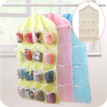 Polyester Hanging Storage Bag Beige with 16 Dividers for Underwear Socks and Daily Items