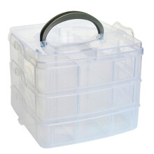 Bosca Stórála Ceardaíochta Plaisteach Trédhearcach Inchoigeartaithe le Sliotán 3 Shraith, Eagraitheoir Tráidire Glas Snap, Coimeádán, 4 Dhath