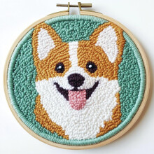 Cute Corgi DIY Punch Needle Kit for Beginners – Easy Embroidery Set with Hoop, Yarn & 20x20cm Canvas – Compatible with Standard Punch Tools