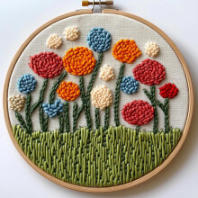 Søde blomster i græs nålesæt til begyndere – DIY garnbroderisæt med trykt mønster, bøjle og 20x20 cm lærred – Kompatibel med