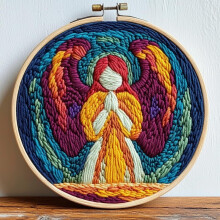 Kit de bordado punch needle faça você mesmo: Anjo abstrato em oração, fácil para iniciantes, inclui molde impresso e bastidor (20x20cm),